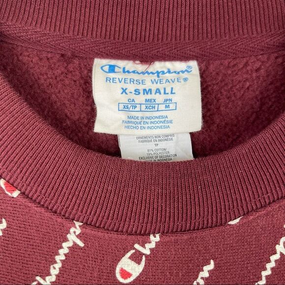 CHAMPION REVERSE WEAVE AOP CREWNECK SWEATSHIRT XS Burgundy Maroon Men’s Unisex - Picture 5 of 11